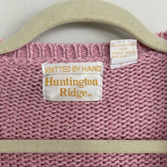 Vintage Huntington Ridge Cable Knit Pink Handknitted Cardigan Size M - Picture 5 of 8